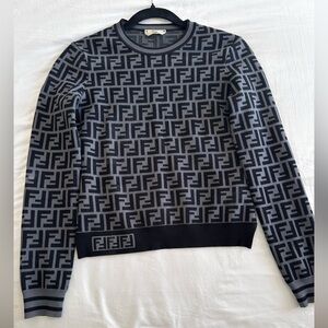 Fendi Monogram Black and Gray Knit Top